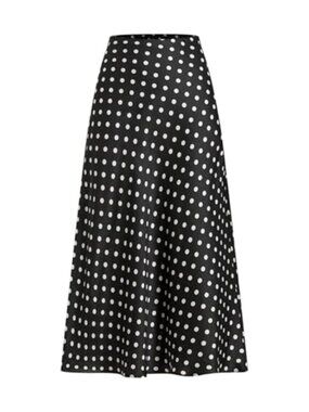 Polyester High Waisted A-Line Flowy Maxi Skirt